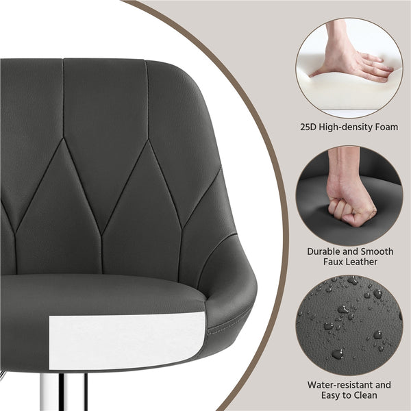 Costoffs Bar Stools Set of 2 Faux Leather Swivel Barstools, Height Adjustable, Modern Bar Chairs with Ergonomic Backrest, Cushioned Seat, Chrome Footrest for Home Kitchen Island Bar Counter, Dark Grey/Black/Retro Brown/White/Light Grey