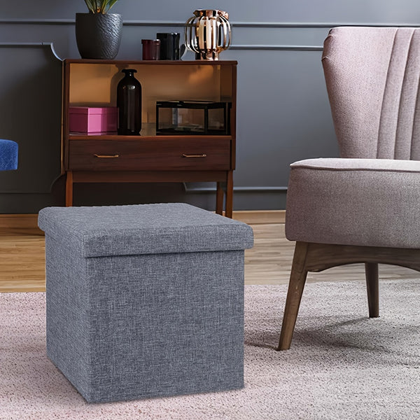 Gray Collapsible Storage Ottoman for Makeup, Seating, And Footrest Purposes