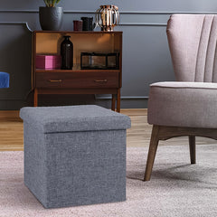 Gray Collapsible Storage Ottoman for Makeup, Seating, And Footrest Purposes