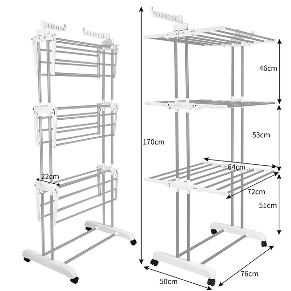 Foldable Extra Large Clothes Drying Rack 4 Tier For Indoor Outdoor Laundry Room Laundry Garment Dryer Stand Adjustable Rolling Laundry