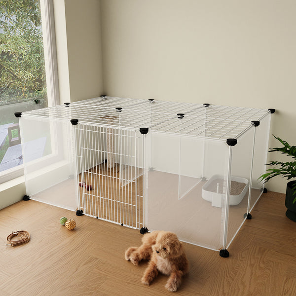 Roofed Cat Playpen System, 12/16/18 Panel Choices, Transparent Cat Enclosure with Top, Complete Kitty Condo with Top Cover, Escape-Proof Indoor Sanctuary, Top Cover Included for Small/Medium Dogs Indoor Protection & Security, Ideal for Indoor Training, Li