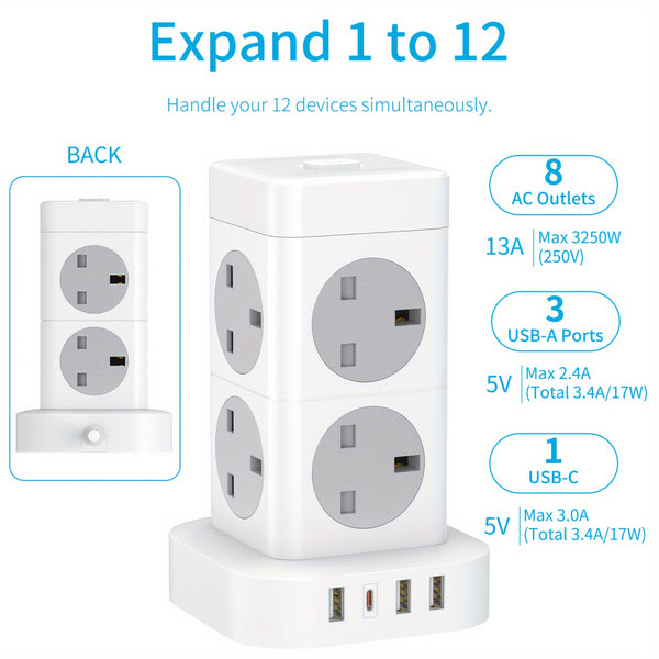 Cube Extension Lead with 8Outlets Power Stirps with 5 M Cable 4 USB