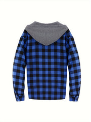 3pcs Men's New York Fashion Trendy Plaid Shirt Hooded Plaid Sweatshirt Flannel Hoodie