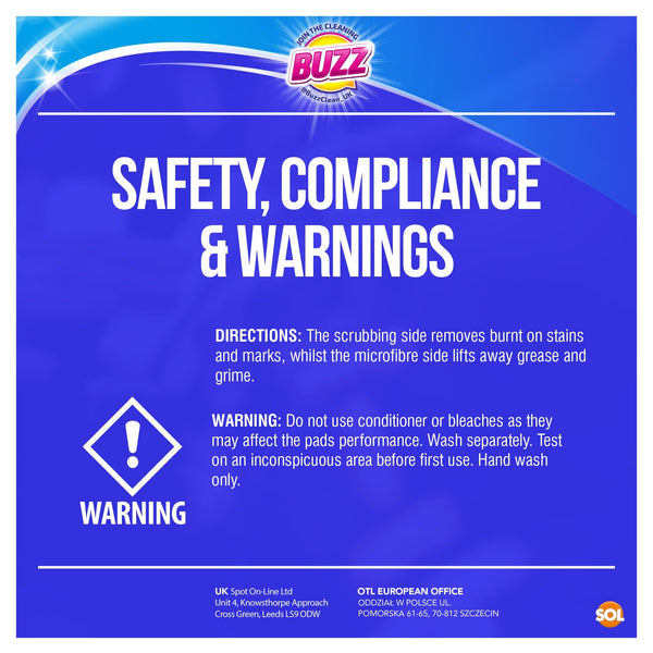 Buzz 2pk Cleaning Pads | Dual-Sided Non Scratch Scouring Pads | Reusable Kitchen & Bathroom Scrubbers for Dishes, Pots, Sink & Everyday Use | Washable Non Scratch Sponge Scourers