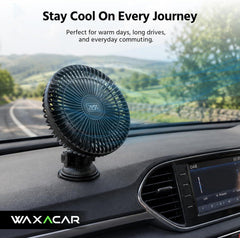 Waxacar Portable Car Fan, 12V USB Vehicle Cooling Fan with Adjustable 360° Rotation, Quiet Powerful Airflow for Car Dashboard, Rear Seat & Travel
