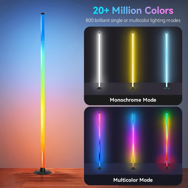 Smart LED Floor Lamp RGBICB Mood Ambient Light Modern Minimalist Backlight with Dual Control via App/Remote | Home Office Decorative Bedside Lamp for Gaming Room, Study, Holiday Birthday Gift, Halloween Christmas Decoration