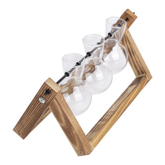 Multi-Tube Plant Propagation Station with Wooden Stand & Metal Swivel Holder, Desktop Retro Plant Terrarium Bulb Vase for Indoor Hydroponic Flowers, Tabletop Glass Planter Housewarming Gifts for Plant Lovers, 28x13.8cm (3 Tubes)