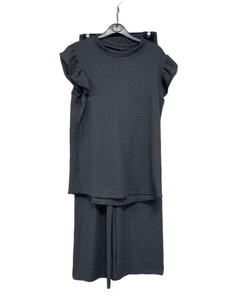 Women'S Textured Cheesecloth Frill Sleeve Top Trouser 2pcs Co Ord Loungewear Set