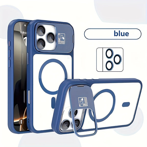 Phone Case: Magnetic Foldable Invisible Bracket Phone Case with Lens Protection Film for iPhone 17 16 15 14 13 12 11 Pro Max 17Air Wireless Charging Cover Fall Resistant Protective Case