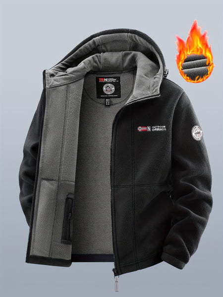 Men's winter fleece warm hooded jacket with thickened multiple pockets, windproof and cold proof jacket