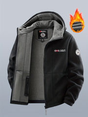Men's winter fleece warm hooded jacket with thickened multiple pockets, windproof and cold proof jacket