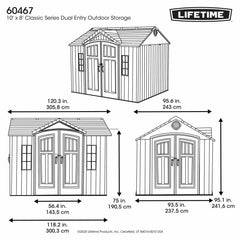 Lifetime 10Ft X 8Ft (3 X 2.4M) Dual Entry Outdoor Storage Shed - Model 60467