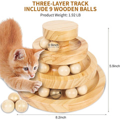 Cat Toys for Indoor Cats, Wooden Cat Ball Toy with Three Layer Track, Interactive Cat Toy with Bell, Safe and Robust, Indoor Cat Toys for Stimulation, Suitable for Cats Adult or Kitten