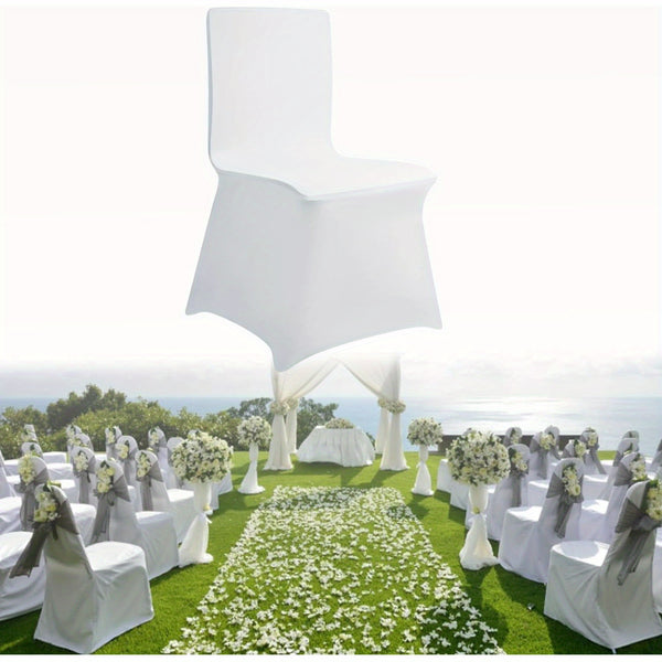 50/100pcs Elegant White Stretch Chair Covers With Bowknot | Polyester And Elastane Blend, Elastic-Band Closure, Classic Style For Weddings & Parties