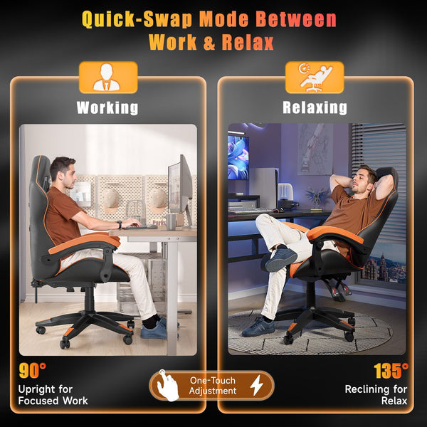 GartistGo Ergonomic Gaming Chair - Gamer Chairs with Lumbar Cushion + Headrest, Height-Adjustable Office & Computer Chair for Adults, Girls, Boys (Without footrest)
