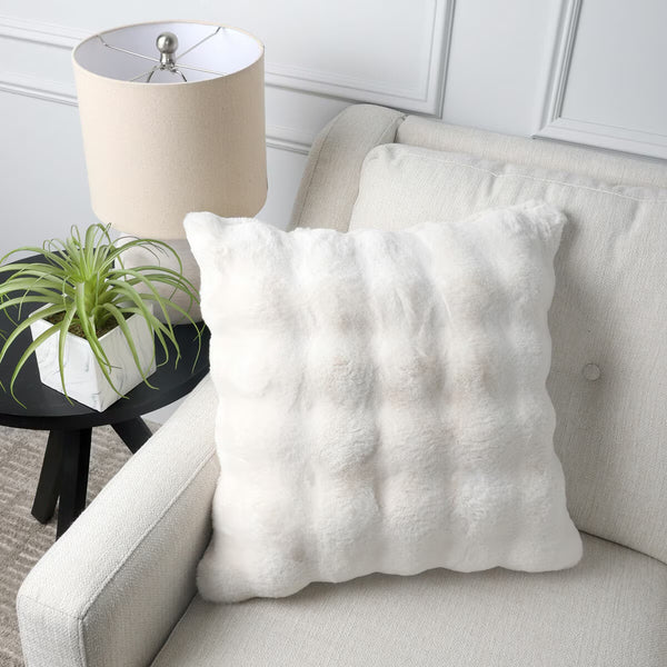 House & Home Faux Fur Bubble Cushion in Green, 50 X 50 Cm
