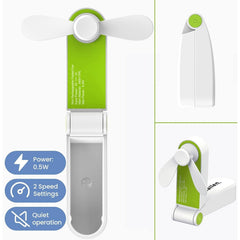 Schallen Portable Mini Folding Pocket Fan USB Rechargeable Electric Handheld Desk Fan Foldable Travel Cooling Fan with Quiet Motor Soft Blades Safe Design Lightweight Personal Fan for Home Office Desk Travel Camping Commuting Summer Cooling Fan (White Gre