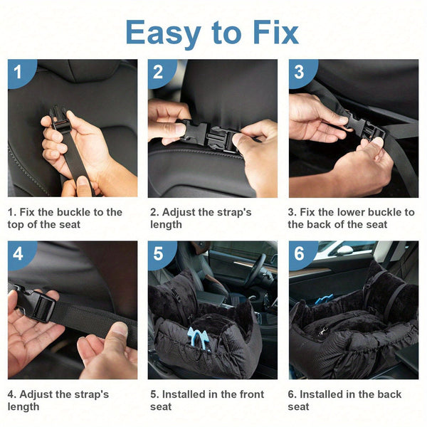 Comfortable Car Seat for Small Dogs And Cats, Featuring a Safety Leash, Storage Pocket, And Non-Slip Base, Perfect for Safe Travel (Black, 50X50X20Cm)
