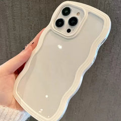 Wavy Clear White Case For iPhone 17 16 15 14 13 12 11 Pro Max Shockproof Cover