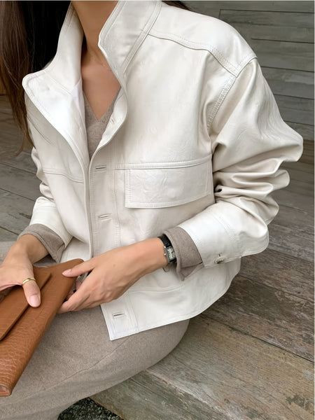 Casual Bag Cover for Women Suitable for Spring, Summer, And Autumn, a Long-Sleeved Retro Motorcycle Jacket Featuring a Three-Dimensional Effect And a Stand-Up Collar Design, Along with a Long-Sleeved Cardigan Top for Women