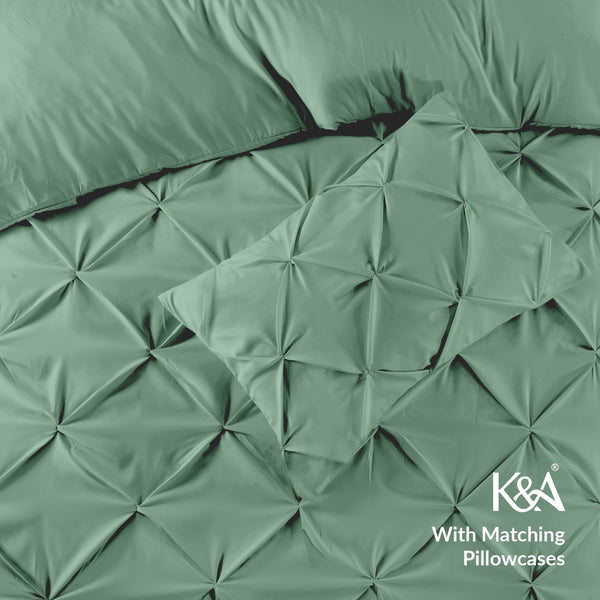 K&A® Pintuck Pinch Pleat Duvet Cover Set with Zipper Closure including Pillowcase – Ultrasoft Brushed Microfiber – Easy Care & Machine Washable