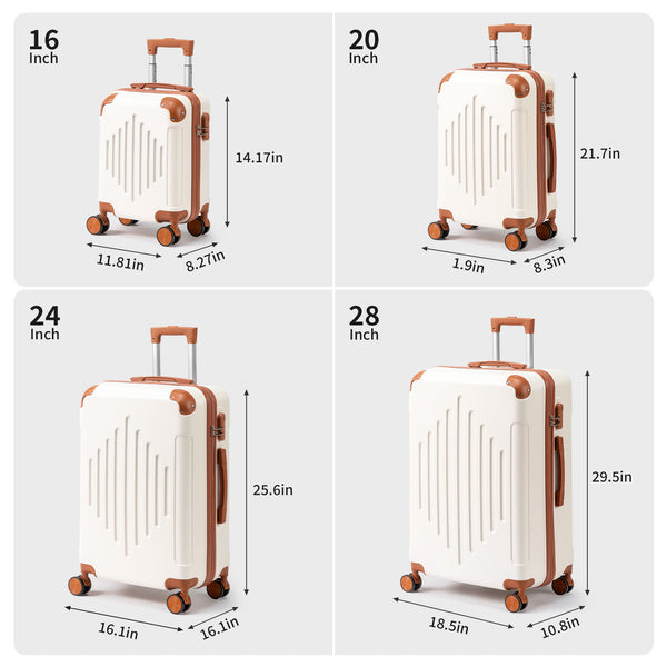 4/5pcs Hard Shell Luggage Set, Expandable & Lightweight Hardside Suitcase With 360° Spinner Wheels (12, 16, 20, 24, 28 Inch) - Stylish White Paired With Brown Luggage