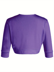 Female Cardigan Coat, Solid Color Long Sleeve Short Jacket Crop Tops for Spring Fall, Yellow/Purple/White/Black/Red