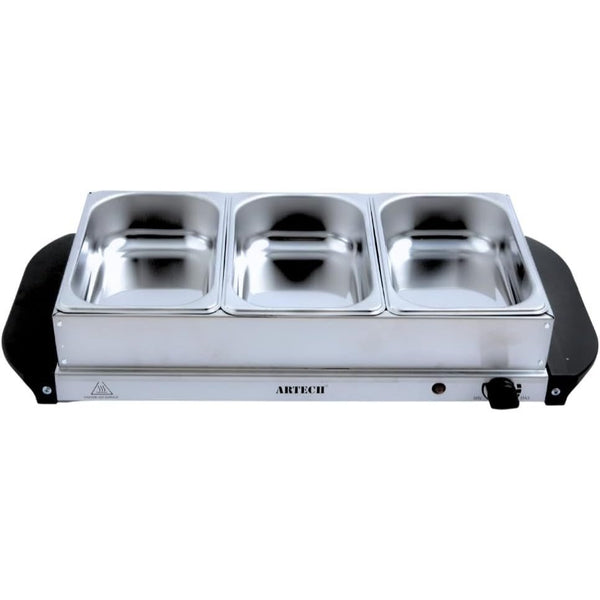 Electric Buffet Server Section Removeable Tray - Stainless Steel, Adjustable Temperature Control, Generous Capacity, Multifunctional Buffet (Silver 3 Section)