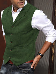 Men'S Vest Retro Fashion Groom Wedding Party Vest Men'S Herringbone Casual Business Waistcoat