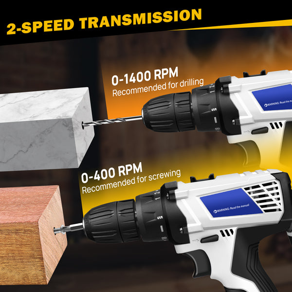 Cordless Drill Driver Power Combi Drill Kit Electric Screwdriver Set with 2-Speed, 18+1 Torque 3/8