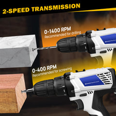 Cordless Drill Driver Power Combi Drill Kit Electric Screwdriver Set with 2-Speed, 18+1 Torque 3/8