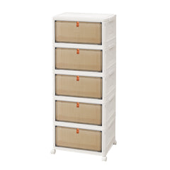 3 4 5 Tier Folding Storage Box, Plastic Collapsible Storage Box with Wheels, Stackable Storage Boxes with Lids and Front Opening Door Stackable Storage Boxes with Lids, 4 Wheels, Sturdy PP Matterial, Foldable Plastic Storage Unit for Toys/Office Supplies/