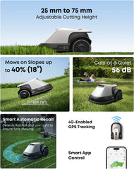 Eufy E15 Robot Lawnmower, No Boundary Wire, No RTK, No Signal Problems, Hands-Free Auto-Mapping, for Gardens up to 800 M², Truevision Technology, Precise Edge Trimming, Accurate Obstacle Avoidance