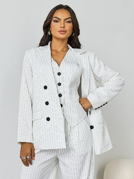 Women's Commuter Notch Lapel V-Neck Button Tailored Blazer Jacket, Minimalist Outerwear