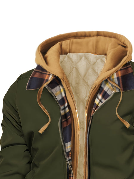 Pearson OBM Men'S Winter New Korean-Style Hooded Jacket, a Casual And Trendy Outerwear, Solid Color, Formal Style, with Zipper Details