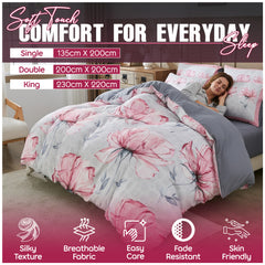 Floral Printed Duvet Cover Set with Matching Pillowcases | Soft Microfiber Quilt Cover for Single, Double and King Beds | Lightweight and Breathable All-Season Bedding Set | Easy Care Fabric with Pink Flower Design for Modern Bedroom Décor | Local Warehou
