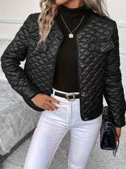 Solid Color Long Sleeve Lapel Detail Quilted Coat