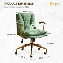 Office Chair Desk Chair with Wheels & Removable Armrests Gold Base Vanity Chair with Back Adjustable Rolling Swivel Computer Task Chair PU Leather