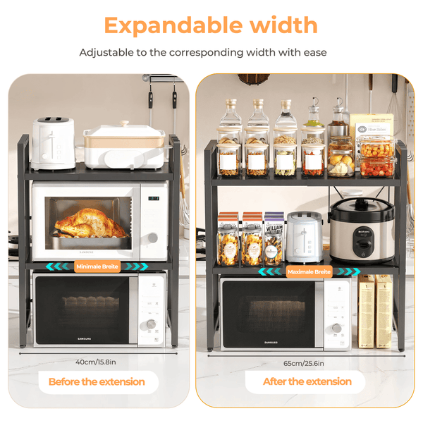 3-Layer Metal Microwave Rack, Adjustable, Expandable, Stretchable Kitchen Rack, Sturdy, Stainless Steel, Easy to Clean, Used for Storing Microwave Ovens And Ovens, Kitchen Countertop Rack, Universal