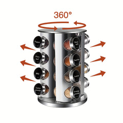 Miorkly Round Kitchen Spice Rack With 16 Spice Bottles, Spice Bottle Rack, Spice Bottle Rack, Spice Rack With Stainless Steel Lid)