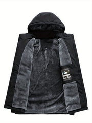 Men's Winter Fleece-Lined Hooded Jacket, with Letter Print for Outdoor Sports & Travel