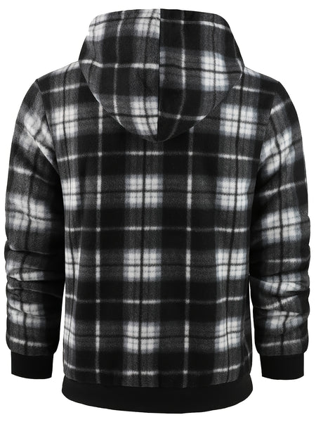 Men'S Heavyweight Fleece Hoodies Jacket - Full Zip Up Thick Sherpa Lined Flannel Plaid Shirt Jacket