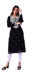 Estationeryhouse Women's Georgette Lucknowi chikankari kurti, Rose Design with Heavy Embroidery, Without Bottom