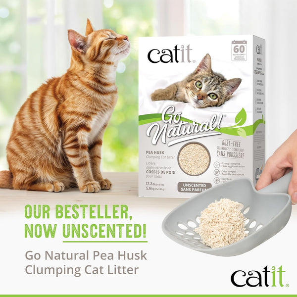 Catit Go Natural Unscented Pea Husk Clumping Cat Litter, Deodorising, 99.9% Dust-Free, Fast Clumping Cat Litter, Plant-Based Litter for Cats & Kittens, 5.6Kg