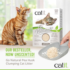 Catit Go Natural Unscented Pea Husk Clumping Cat Litter, Deodorising, 99.9% Dust-Free, Fast Clumping Cat Litter, Plant-Based Litter for Cats & Kittens, 5.6Kg