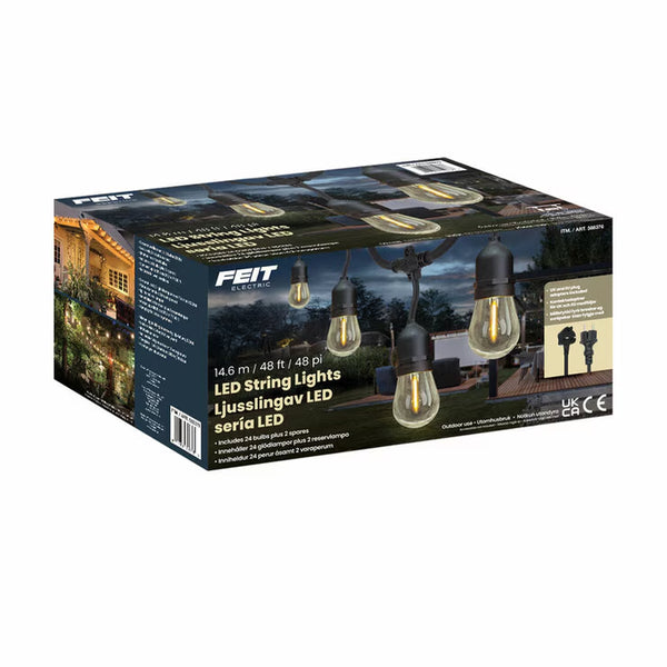 Feit 48Ft (14.6M) 24 LED Indoor/Outdoor Weatherproof String Lights Set