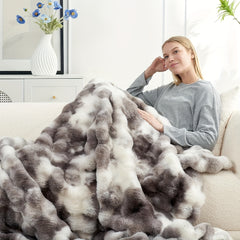 Luxury King Size Faux Fur Blanket, Double Sided Bubble Plush Throw, Machine Washable & Anti-Shedding, Oversized Warm Bedspread for Bed Sofa, Perfect Valentine's Day Gift for Couples - All-Season Faux Fur Throw Blanket - 274.32x228.6 cm - Printed Grey