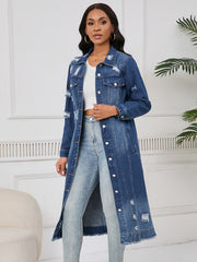 New Style Ripped Denim Jacket with Genuine Pockets - Long Women's Denim Jacket