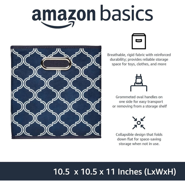 6 Pack Foldable Fabric Cube Storage Boxes 26.7L x 27.9W x 26.7H centimetres with Oval Grommets in Trellis by AMAZON BASICS for Clothes Wardrobe Organise