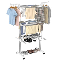 Foldable Extra Large Clothes Drying Rack 4 Tier For Indoor Outdoor Laundry Room Laundry Garment Dryer Stand Adjustable Rolling Laundry